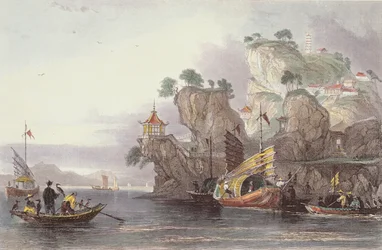 ジョージ・ニューナム・ライト（c.1790-1877）1843の「一連の眺めの中の中国」からのTseaou-Shanの皇居